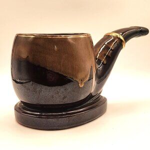 Planter Man Cave or Office Large Vintage Redware Ceramic Brown Drip Glaze MCM